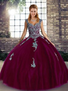 Clearance Fuchsia Straps Lace Up Beading and Appliques Quinceanera Gown Sleeveless
