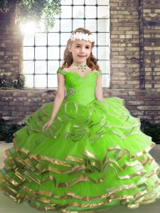 Fantastic Straps Sleeveless Lace Up Custom Made Pageant Dress Organza
