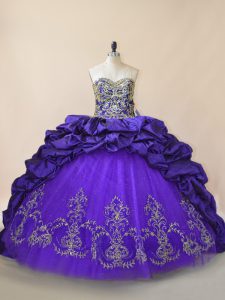 Superior Embroidery and Pick Ups Quinceanera Gown Purple Lace Up Sleeveless Brush Train
