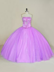 Smart Lilac Strapless Neckline Sequins Vestidos de Quinceanera Sleeveless Lace Up
