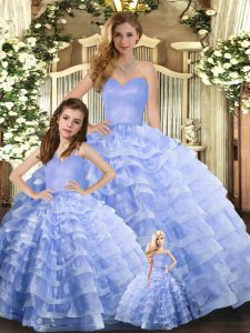 Lavender Lace Up Sweetheart Ruffled Layers Quinceanera Dresses Organza Sleeveless