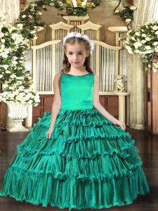 Classical Turquoise Sleeveless Ruffled Layers Floor Length Little Girls Pageant Dress