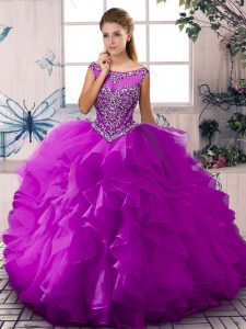 Cute Purple Sleeveless Organza Zipper Sweet 16 Dress for Sweet 16 and Quinceanera