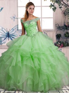 Noble Green Sleeveless Organza Lace Up Sweet 16 Quinceanera Dress for Military Ball and Sweet 16 and Quinceanera