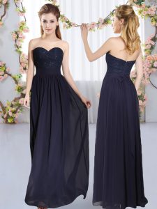 Smart Navy Blue Chiffon Zipper Court Dresses for Sweet 16 Sleeveless Floor Length Beading and Lace