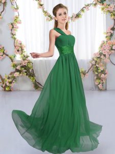 Captivating Dark Green Quinceanera Dama Dress Wedding Party with Ruching One Shoulder Sleeveless Lace Up