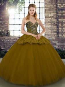 Fashionable Sweetheart Sleeveless Tulle 15th Birthday Dress Beading and Appliques Lace Up