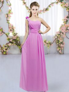 Low Price Chiffon Sleeveless Floor Length Dama Dress for Quinceanera and Hand Made Flower