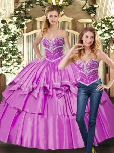 Glamorous Lilac Lace Up Sweet 16 Dresses Beading Sleeveless Floor Length
