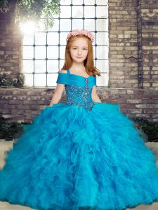 Superior Tulle Sleeveless Floor Length Pageant Gowns For Girls and Beading and Ruffles