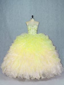 Latest Sleeveless Organza Floor Length Lace Up 15th Birthday Dress in Multi-color with Beading and Ruffles
