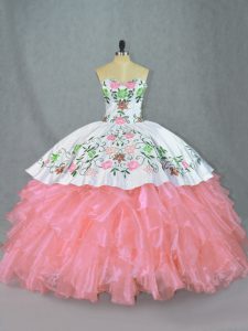 Smart Organza Sleeveless Floor Length 15th Birthday Dress and Embroidery and Ruffles