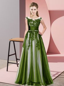 High Class Floor Length Olive Green Quinceanera Court of Honor Dress Scoop Sleeveless Zipper