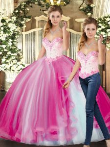 Top Selling Fuchsia Sweetheart Neckline Beading Vestidos de Quinceanera Sleeveless Lace Up