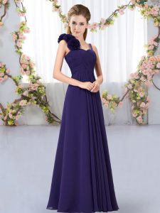 Graceful Purple Lace Up Dama Dress Hand Made Flower Sleeveless Floor Length