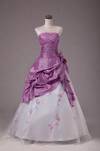 Organza and Taffeta Sleeveless Floor Length Vestidos de Quinceanera and Embroidery and Pick Ups