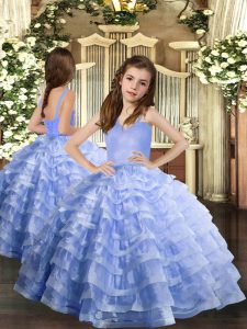 Beauteous Lavender Sleeveless Floor Length Ruffled Layers Lace Up Little Girl Pageant Gowns