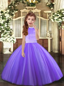 Glorious Lavender Sleeveless Beading Floor Length Child Pageant Dress