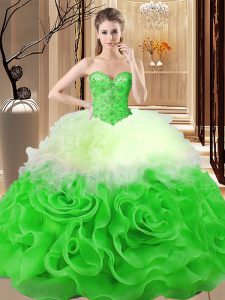 Stunning Floor Length Multi-color Sweet 16 Quinceanera Dress Fabric With Rolling Flowers Sleeveless Beading and Ruffles