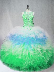 Customized Floor Length Multi-color 15th Birthday Dress Scoop Sleeveless Zipper