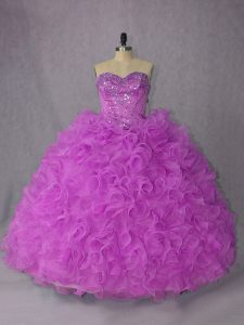 Captivating Lilac Sleeveless Organza Lace Up Sweet 16 Quinceanera Dress for Sweet 16 and Quinceanera