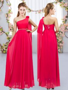Floor Length Empire Sleeveless Red Quinceanera Court Dresses Lace Up