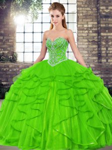 Ball Gowns Tulle Sweetheart Sleeveless Beading and Ruffles Floor Length Lace Up Military Ball Gowns
