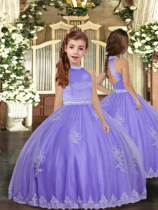 Floor Length Lavender Girls Pageant Dresses High-neck Sleeveless Backless