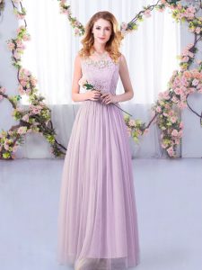 Best Selling Tulle Scoop Sleeveless Side Zipper Lace and Belt Court Dresses for Sweet 16 in Lavender