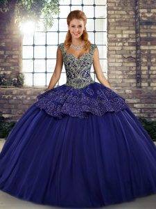Lovely Sleeveless Floor Length Beading and Appliques Lace Up Quinceanera Gowns with Purple