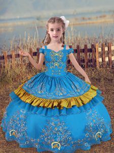 Satin Sleeveless Floor Length Kids Formal Wear and Beading and Embroidery