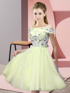 Top Selling Yellow Short Sleeves Tulle Lace Up Quinceanera Court of Honor Dress for Wedding Party