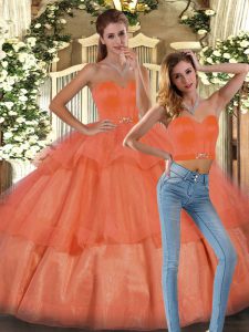 Flirting Sleeveless Floor Length Ruffled Layers Lace Up Custom Made with Orange