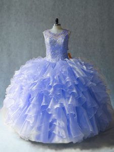 Scoop Sleeveless Military Ball Gowns Floor Length Beading and Ruffles Lavender Organza