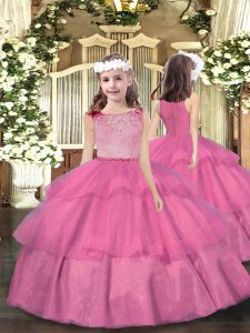 Ball Gowns Little Girls Pageant Dress Wholesale Pink Scoop Organza Sleeveless Floor Length Zipper
