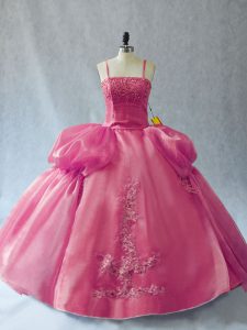 Pink Sleeveless Floor Length Appliques Lace Up Quinceanera Gown