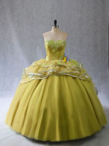 Admirable Olive Green Lace Up Ball Gown Prom Dress Appliques and Ruffles Sleeveless Brush Train