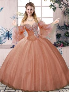 Rust Red Lace Up Sweetheart Beading Vestidos de Quinceanera Tulle Sleeveless