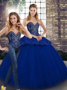 Most Popular Sweetheart Sleeveless Tulle Sweet 16 Dresses Beading and Appliques Lace Up