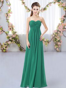 Luxury Sweetheart Sleeveless Damas Dress Floor Length Ruching Dark Green Chiffon