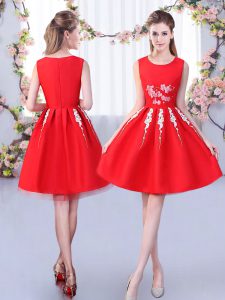 High Quality Sleeveless Satin and Tulle Knee Length Zipper Dama Dress in Red with Appliques