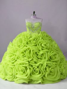 Exceptional Ball Gowns Sleeveless Yellow Green 15th Birthday Dress Brush Train Lace Up