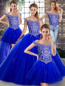 Unique Royal Blue Sleeveless Beading Floor Length Quinceanera Dress
