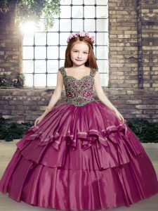 Perfect Fuchsia Sleeveless Taffeta Lace Up Pageant Dress for Teens for Party and Military Ball and Wedding Party