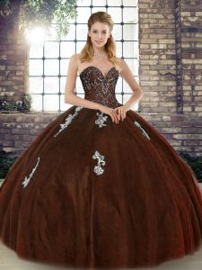 Floor Length Ball Gowns Sleeveless Brown Quinceanera Gowns Lace Up