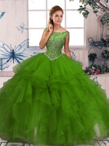 Enchanting Organza Scoop Sleeveless Zipper Beading and Ruffles Sweet 16 Quinceanera Dress in Green
