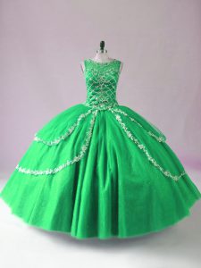 Colorful Sleeveless Tulle Floor Length Zipper Quinceanera Dress in Green with Beading