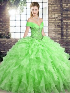 Excellent Ball Gowns Sleeveless 15th Birthday Dress Brush Train Lace Up