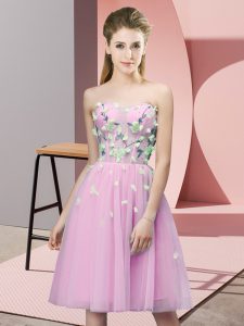 Captivating Rose Pink Sleeveless Tulle Lace Up Quinceanera Dama Dress for Wedding Party