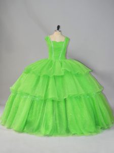 Stunning Lace Up Sweet 16 Quinceanera Dress Beading and Ruffled Layers and Ruching Sleeveless Floor Length